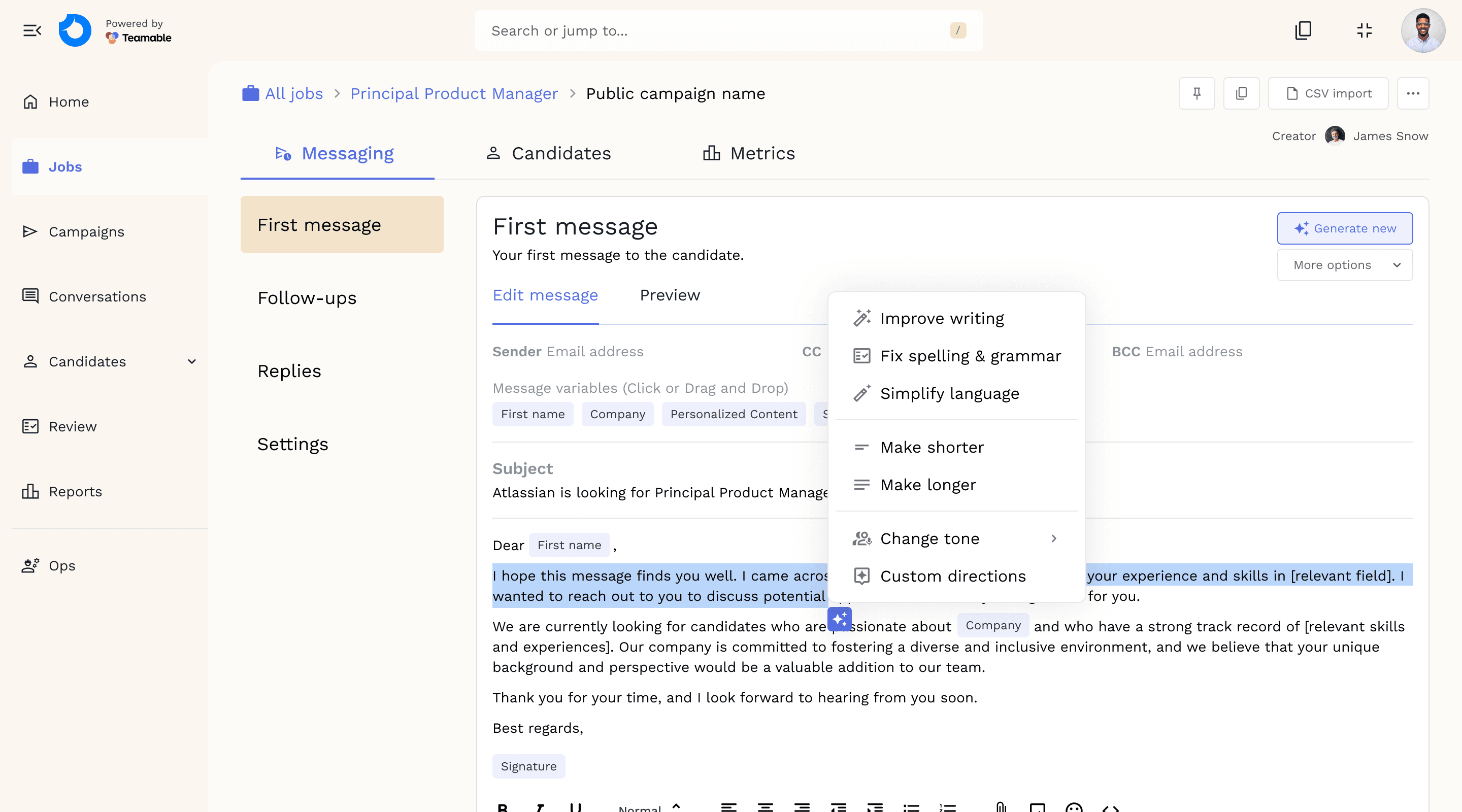 Teamable sourcing setup